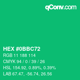 颜色代码: HEX #0BBC72 | qconv.com