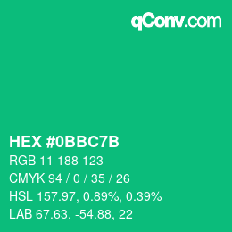 颜色代码: HEX #0BBC7B | qconv.com