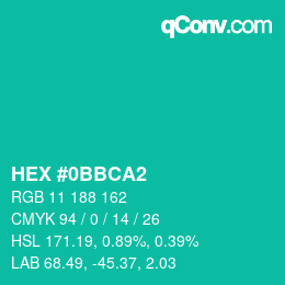 颜色代码: HEX #0BBCA2 | qconv.com