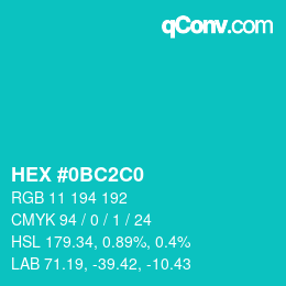 Color code: HEX #0BC2C0 | qconv.com