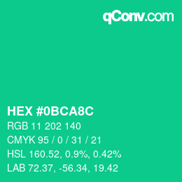Farbcode: HEX #0BCA8C | qconv.com