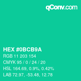 Color code: HEX #0BCB9A | qconv.com