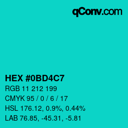 Color code: HEX #0BD4C7 | qconv.com