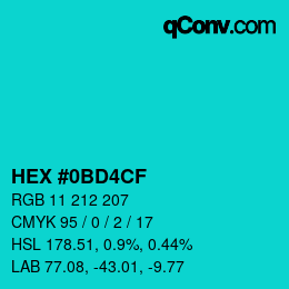 カラーコード: HEX #0BD4CF | qconv.com