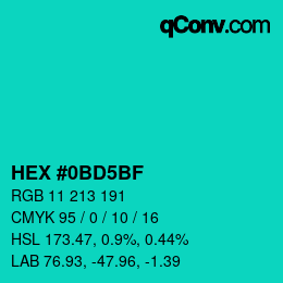 颜色代码: HEX #0BD5BF | qconv.com