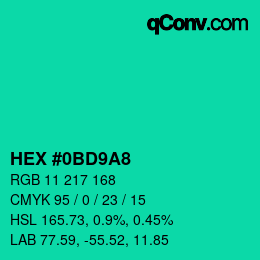 Color code: HEX #0BD9A8 | qconv.com