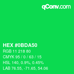 颜色代码: HEX #0BDA50 | qconv.com