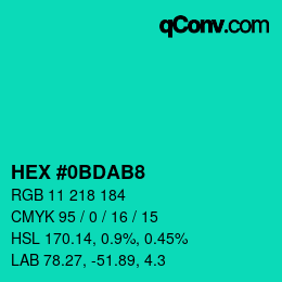 颜色代码: HEX #0BDAB8 | qconv.com