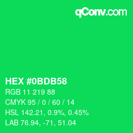 Farbcode: HEX #0BDB58 | qconv.com