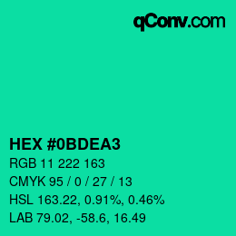 カラーコード: HEX #0BDEA3 | qconv.com