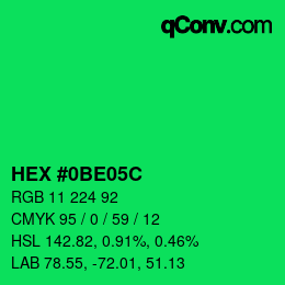 Color code: HEX #0BE05C | qconv.com