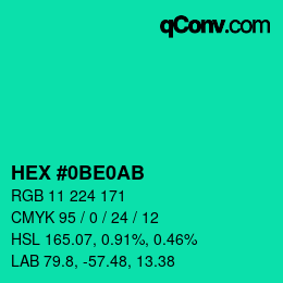 Color code: HEX #0BE0AB | qconv.com