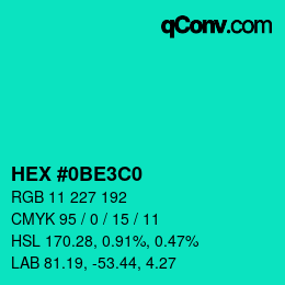 Color code: HEX #0BE3C0 | qconv.com