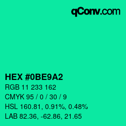 Color code: HEX #0BE9A2 | qconv.com