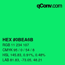 Color code: HEX #0BEA6B | qconv.com