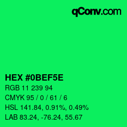 Color code: HEX #0BEF5E | qconv.com