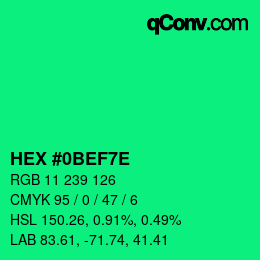 Color code: HEX #0BEF7E | qconv.com