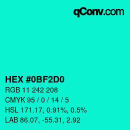 Color code: HEX #0BF2D0 | qconv.com