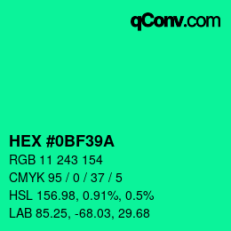 Color code: HEX #0BF39A | qconv.com