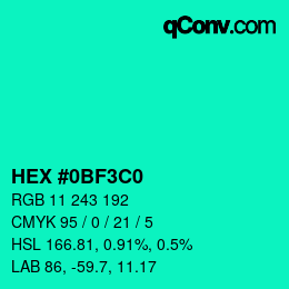 Color code: HEX #0BF3C0 | qconv.com