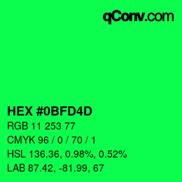 Color code: HEX #0BFD4D | qconv.com
