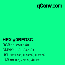 Color code: HEX #0BFD8C | qconv.com