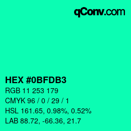 カラーコード: HEX #0BFDB3 | qconv.com