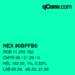 Color code: HEX #0BFFB6 | qconv.com