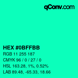 Color code: HEX #0BFFBB | qconv.com