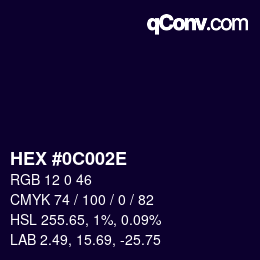 Code couleur: HEX #0C002E | qconv.com