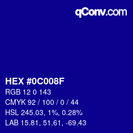 Color code: HEX #0C008F | qconv.com