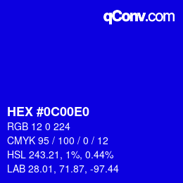 Color code: HEX #0C00E0 | qconv.com