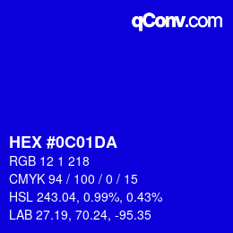 Color code: HEX #0C01DA | qconv.com
