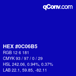 カラーコード: HEX #0C06B5 | qconv.com