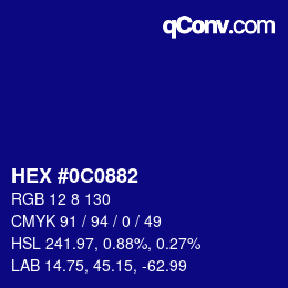 カラーコード: HEX #0C0882 | qconv.com