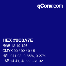 Color code: HEX #0C0A7E | qconv.com