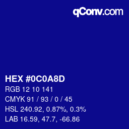 Color code: HEX #0C0A8D | qconv.com