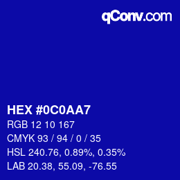 Color code: HEX #0C0AA7 | qconv.com