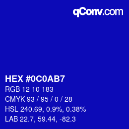 Color code: HEX #0C0AB7 | qconv.com