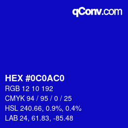 Color code: HEX #0C0AC0 | qconv.com