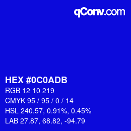 カラーコード: HEX #0C0ADB | qconv.com