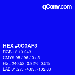 Color code: HEX #0C0AF3 | qconv.com