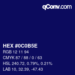 カラーコード: HEX #0C0B5E | qconv.com