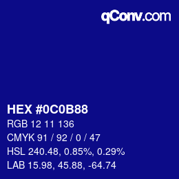 カラーコード: HEX #0C0B88 | qconv.com