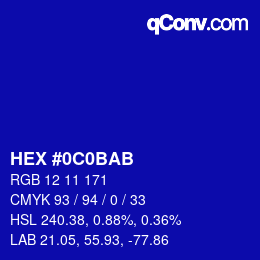 Color code: HEX #0C0BAB | qconv.com