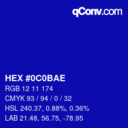 Color code: HEX #0C0BAE | qconv.com
