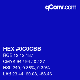 Color code: HEX #0C0CBB | qconv.com