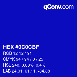 カラーコード: HEX #0C0CBF | qconv.com