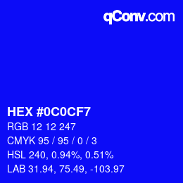 Farbcode: HEX #0C0CF7 | qconv.com