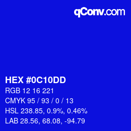 Color code: HEX #0C10DD | qconv.com